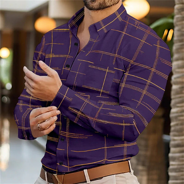 Camisa Casual de Rayas Sólidas para Hombre - Primavera y Otoño