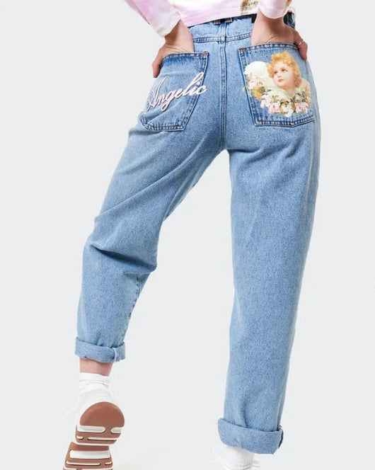 Jeans Retro Cintura Alta con Estampado Ángel Holgados Americanos - Image 6