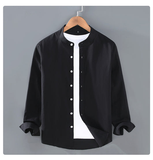 Camisa Manga Larga Cuello Alzado Hombre Primavera Otoño - Image 18