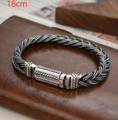 Pulsera Tejida de Plata Esterlina con Patrón de Seguridad para Hombre - Image 12