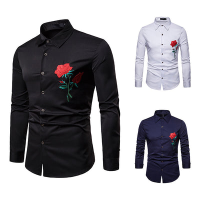 Camisa Manga Larga Estilo Étnico con Bordado de Rosas para Hombre Talla Grande - Image 6