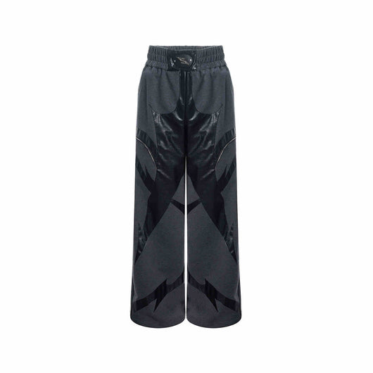 Pantalones Deportivos de Cuero Patchwork para Hombre - Corte Recto Oversize con Logo - Image 9