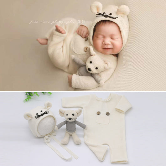 Conjunto Suave de 3 Piezas: Pijama Tejido, Gorro, Muñeca y Ratón - Image 3