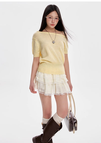 Blusa Tejida Escote Frío Manga Corta para Mujer - Image 13