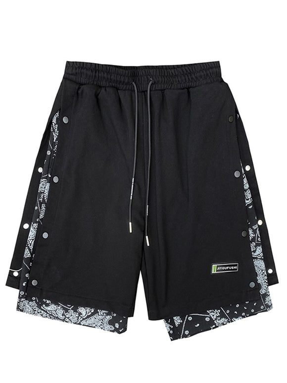 Shorts Hip Hop Estilo Hong Kong con Bordado de Flor de Anacardo