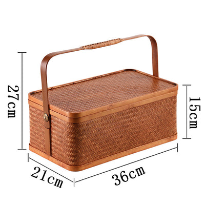 Contenedor Hermético de Bambú Rectangular Doble Capa con Tapa - Caja Portátil para Alimentos y Té - Image 13