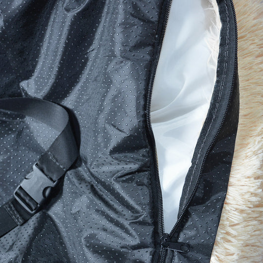Dark gray plush pet bed with a high back and safety leash, designed for indoor use or as a car seat pad. - Image 3