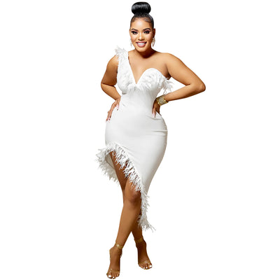 Vestido Midi Escote V sin Mangas con Detalle de Plumas - Image 11