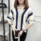 Blusa Mujer Escote V Rayas Manga Corta