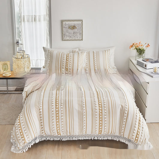 Juego de Cama Universitario Tres Piezas con Detalles en Colores Sólidos y Borlas - Image 8