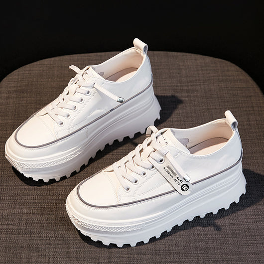 Zapatos Casuales de Cuero con Alzada Interna y Punta Redonda
