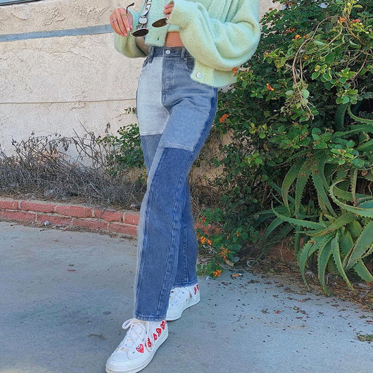 Jeans de Cintura Alta con Costuras Asimétricas y Contraste de Colores - Image 10