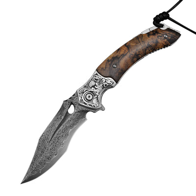 Cuchillo Plegable de Acero Damasco para Supervivencia y Camping - Image 6