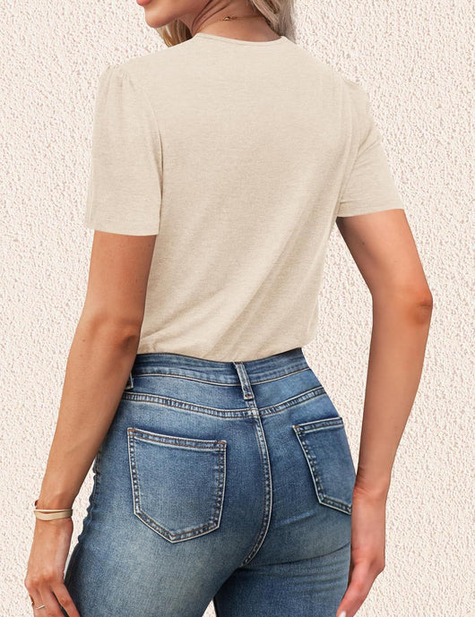 Blusa Casual de Manga Abullonada y Cuello en V para Mujer - Image 43