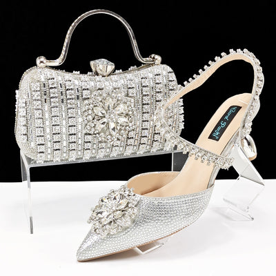 Conjunto de Zapatos y Bolso para Mujer con Cadena de Cristales y Broche Floral - Image 11