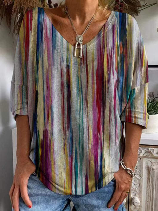 Blusa Suelta con Estampado Geométrico y Cuello en V - Image 8