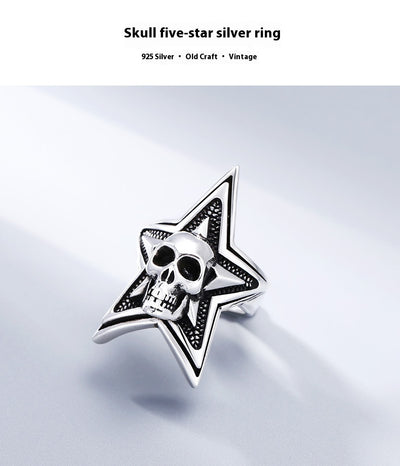 Anillo de Plata Esterlina con Calavera y Estrella de Cinco Puntas para Hombre - Image 7