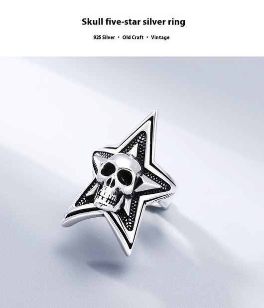Anillo de Plata Esterlina con Calavera y Estrella de Cinco Puntas para Hombre - Image 7