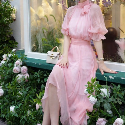 Vestido Largo Francés Delicado con Cintura Suave