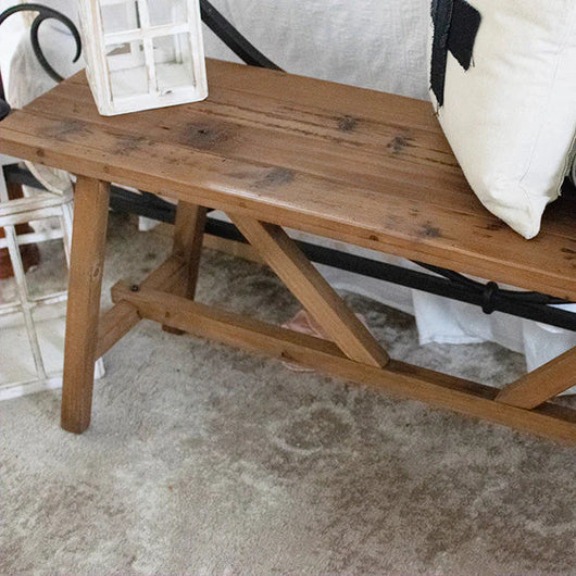 Banco de Madera de Olmo Macizo para Pie de Cama - Image 4