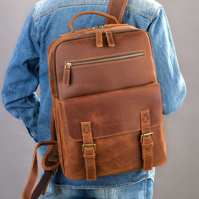 Mochila Retro de Cuero Crazy Horse Gran Capacidad para Hombre - Image 7