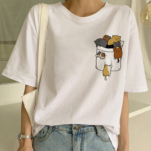 Playera Pareja a Juego con Estampado Divertido de Gatos - Unisex Manga Corta Tendencia - Image 15