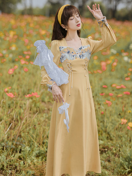 Vestido Elegante Jacquard con Encaje Vintage y Cintura Alta Ajustada - Image 2