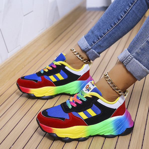 Zapatillas Deportivas Mujer Plataforma Colorida con Cordones Frontales