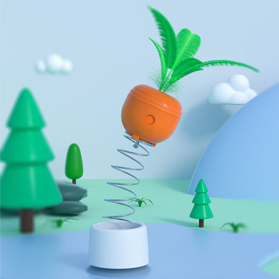 Orange carrot-shaped cat leaking food toy with green leaves, designed as a self-playing tumbler feeder. - Image 8