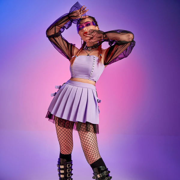 Falda Hipster de Colores Sólidos con Costuras Decorativas