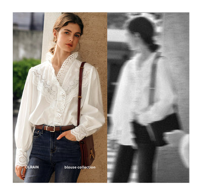 Blusa Blanca de Encaje Estilo Francés con Manga Larga para Mujer - Image 15