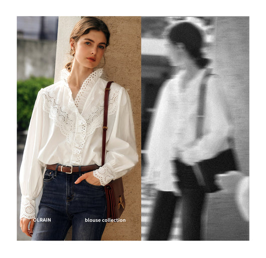 Blusa Blanca de Encaje Estilo Francés con Manga Larga para Mujer - Image 15