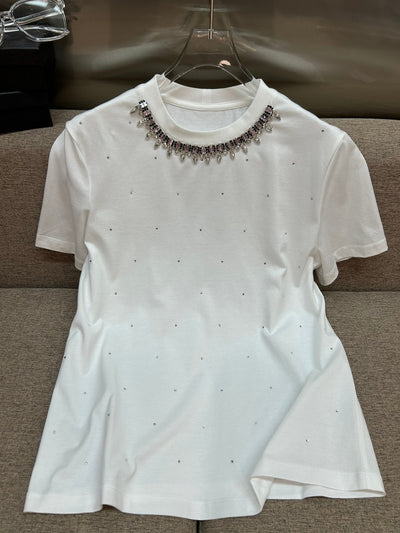 Playera Cuello Redondo con Diamantes de Cristal Completo Manga Corta - Image 9