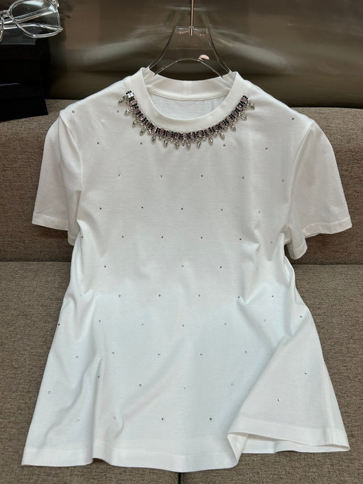 Playera Cuello Redondo con Diamantes de Cristal Completo Manga Corta - Image 9