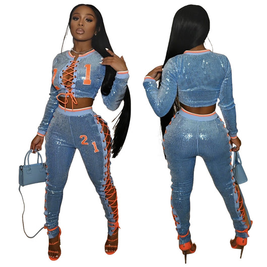 Conjunto Elegante de Dos Piezas: Chaqueta con Cordones y Pantalón Lápiz con Lentejuelas - Image 4