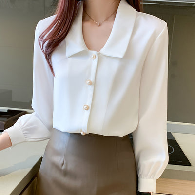 Blusa de Satén Estilo Coreano con Mangas Largas y Temperamento Exclusivo - Image 7