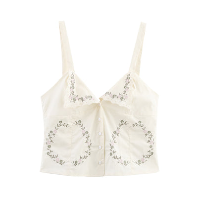 Blusa de Tirantes Bordada en Popelina - Estilo Europeo Minimalista