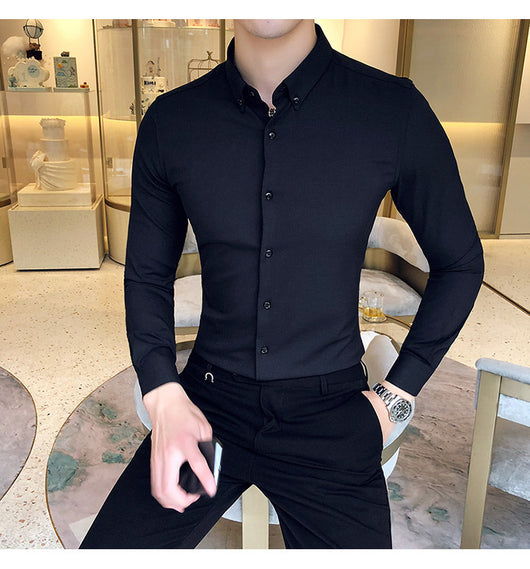 Camisa Manga Larga Estilo Gentleman Británico de Color Sólido - Image 17