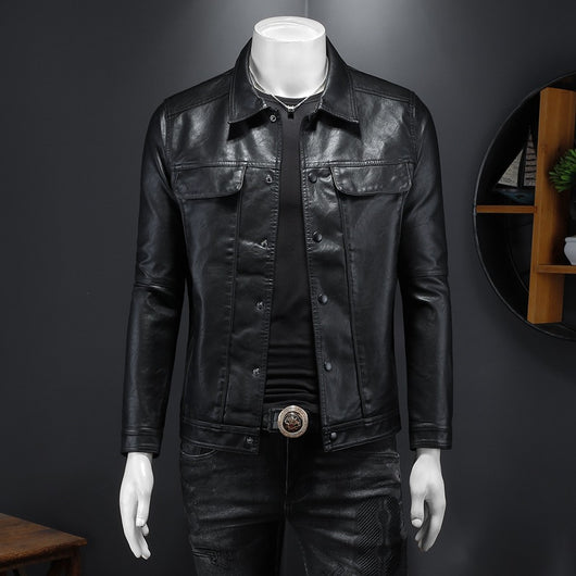 Chaqueta de Cuero PU para Motociclista con Solapa - Estilo Masculino - Image 6