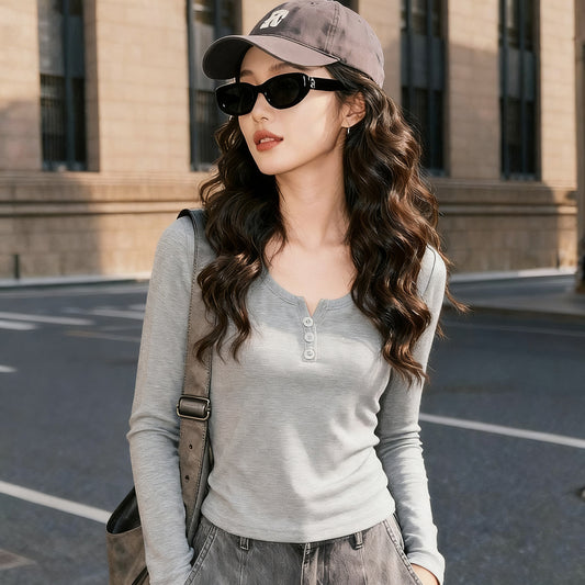 Blusa Ajustada Cuello Redondo Semiabierto para Mujer