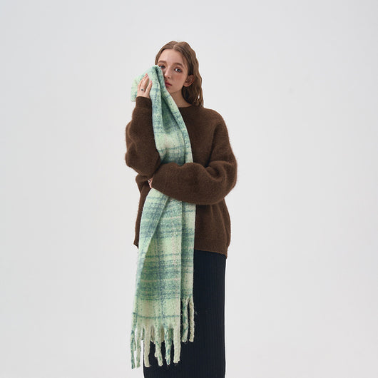 Bufanda Cuadros Blanco y Verde para Mujer - Image 4