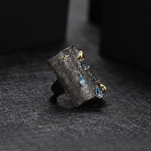 Anillo de Topacio Azul Plata 925 Estilo Retro - Image 4