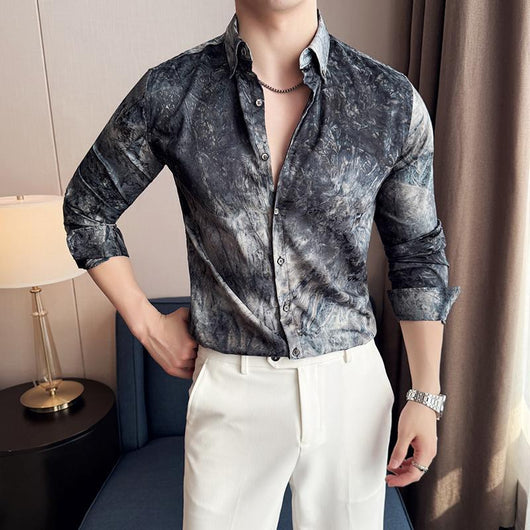 Camisa Tie-Dye Estampada Manga Larga Slim Fit para Hombre - Image 6
