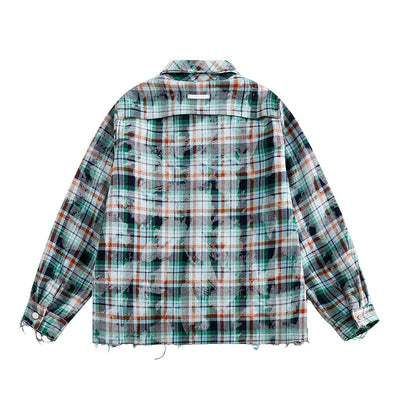 Camisa de Cuadros Desgastada de Manga Larga para Hombre - Image 4