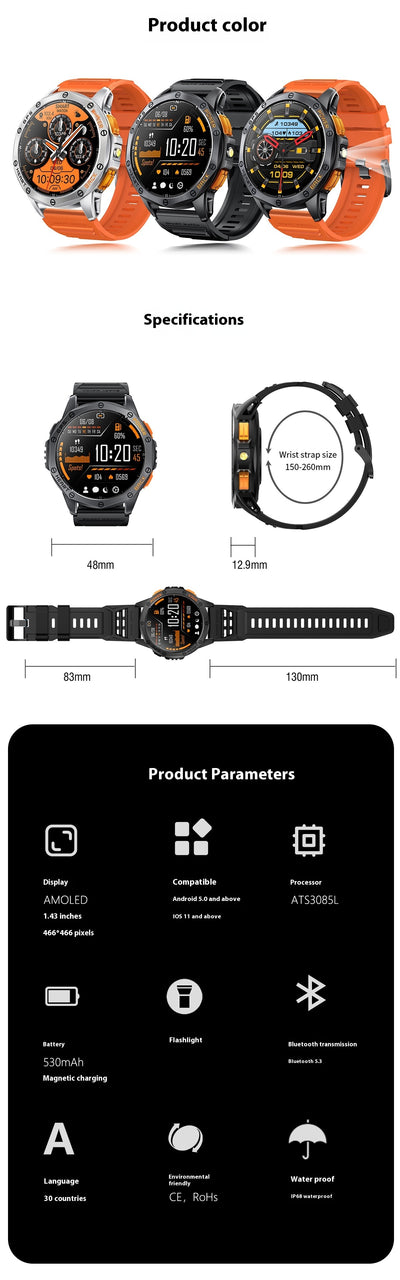Reloj Inteligente K67 con Brújula, Llamadas Bluetooth y Pantalla AMOLED - Image 7