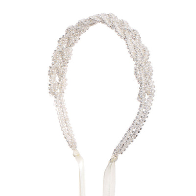 Diadema de Flores Retorcidas con Perlas de Arroz para Novia - Image 5