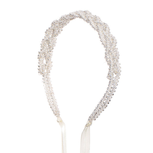 Diadema de Flores Retorcidas con Perlas de Arroz para Novia - Image 5