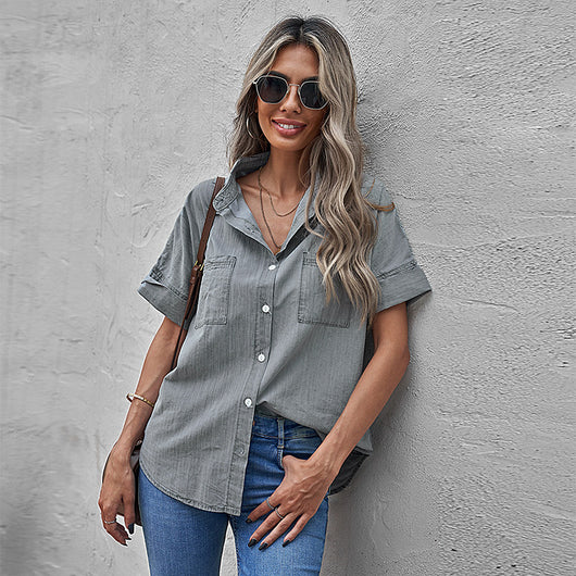 Camisa Casual de Solapa Lisa - Versátil y Minimalista - Image 6