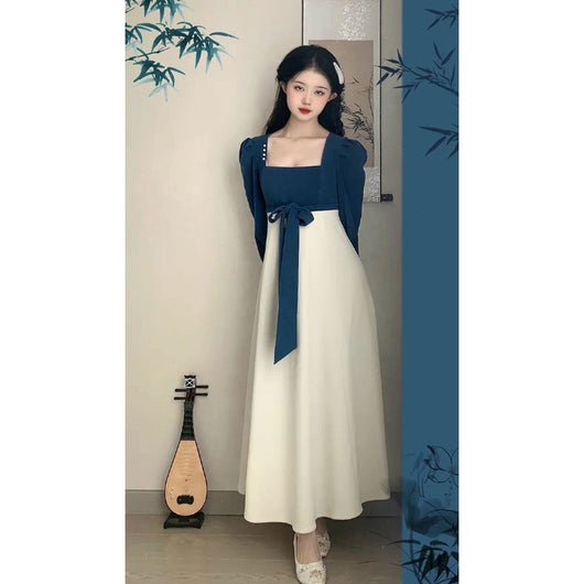 Falda Midi Elegante Estilo Chino Retro con Cuello Cuadrado y Cintura Alta - Image 4