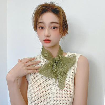 Pañuelo de Seda Bordado con Encaje - Cinta para Cabello Elegante - Image 26
